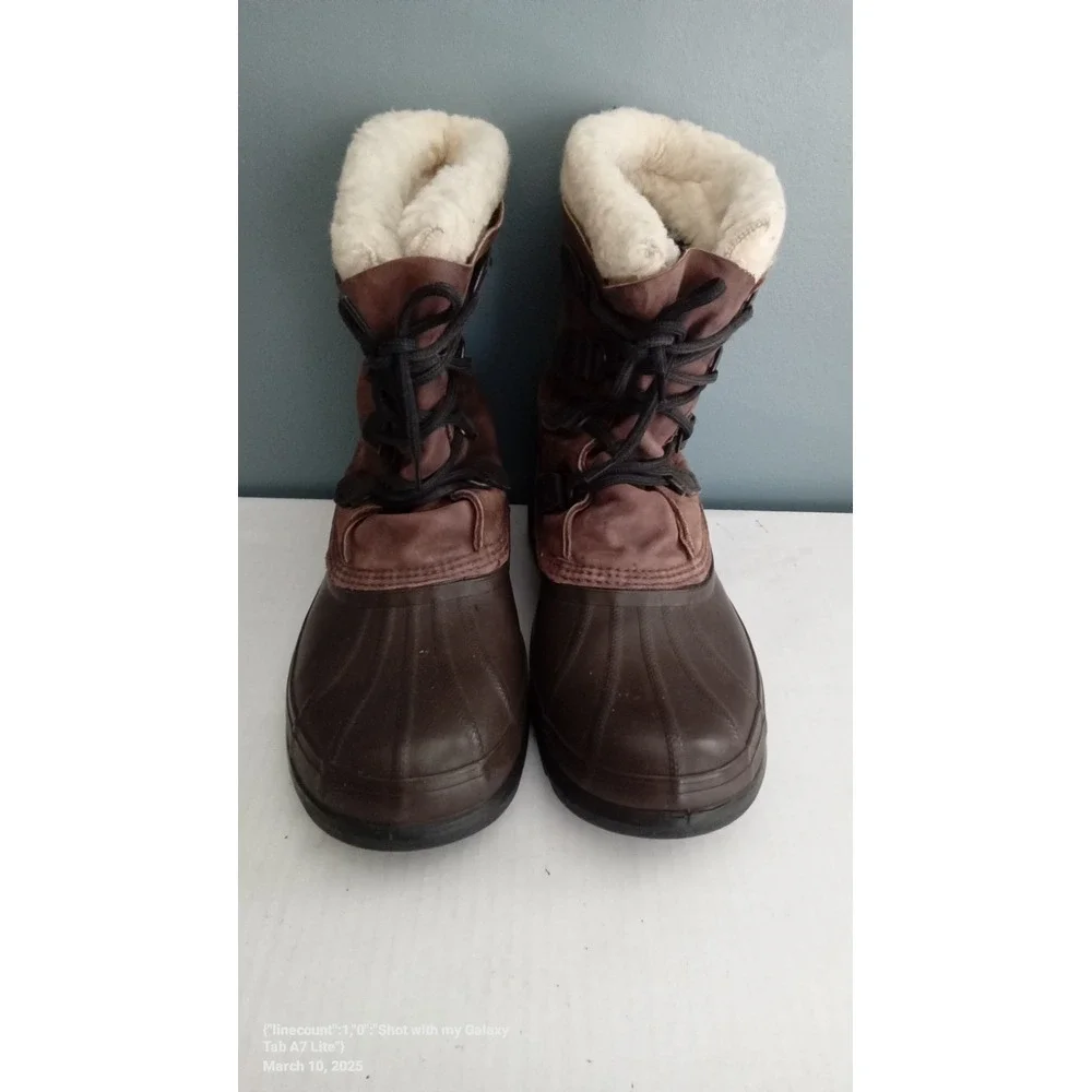 Sorel Bighorn Mens‎ Brown Leather Faux Shearling Lined Winter Snow Duck Boots